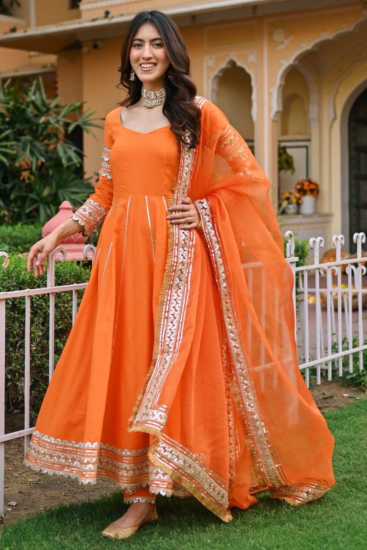 Orange Paisley Gota Anarkali Set
