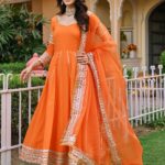 Orange Paisley Gota Anarkali Set