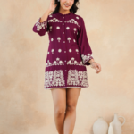 Maroon Embroidered Rayon Midi Dress