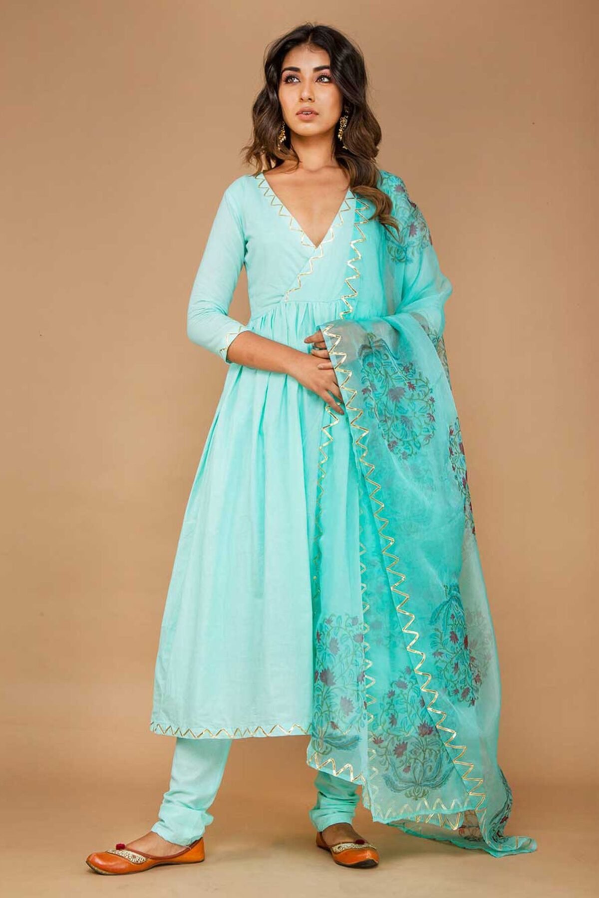 Blue Cotton Suit Set without  Dupatta