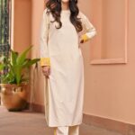 White Yellow Velvet Kurta Set