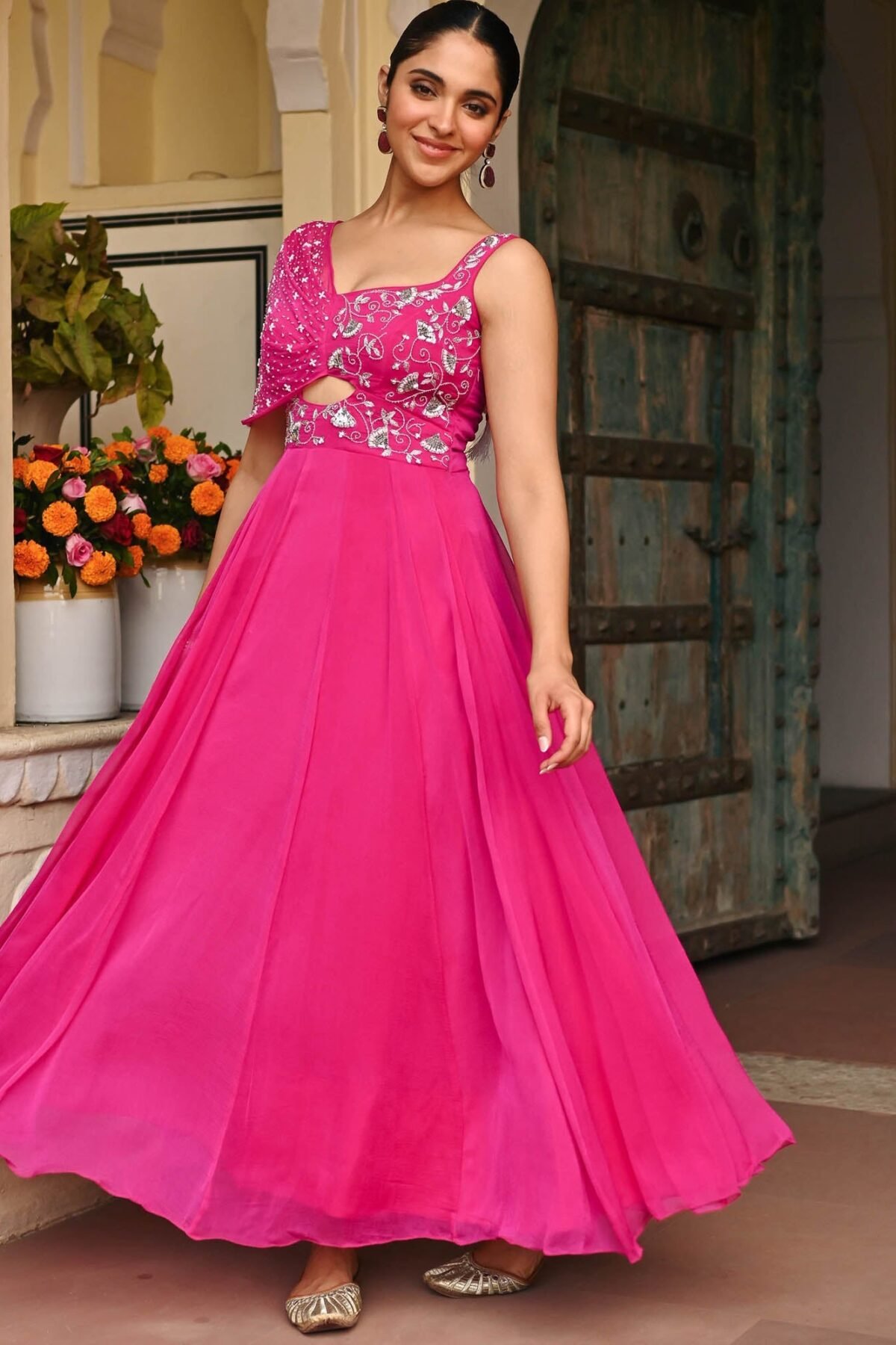 Pink Chiffon Handwork Gown