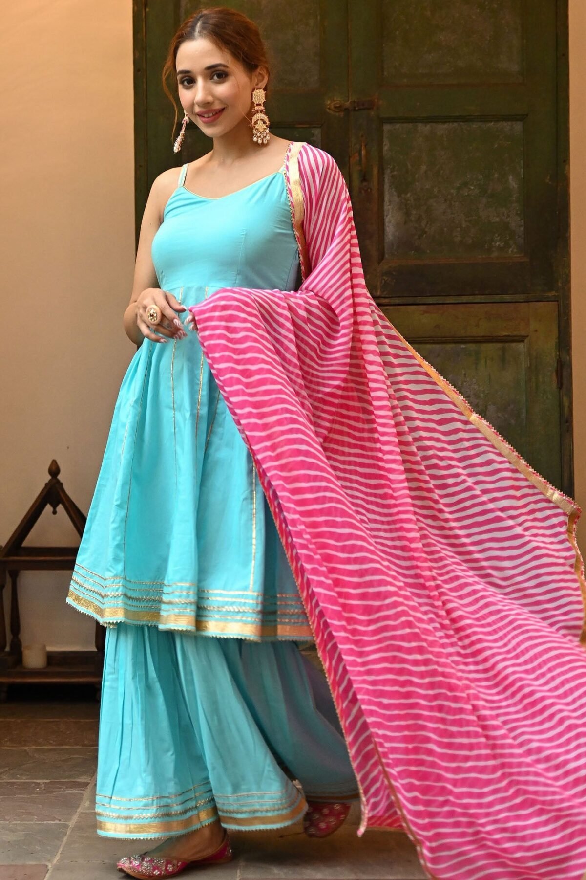 Blue Leheriya Sharara Set