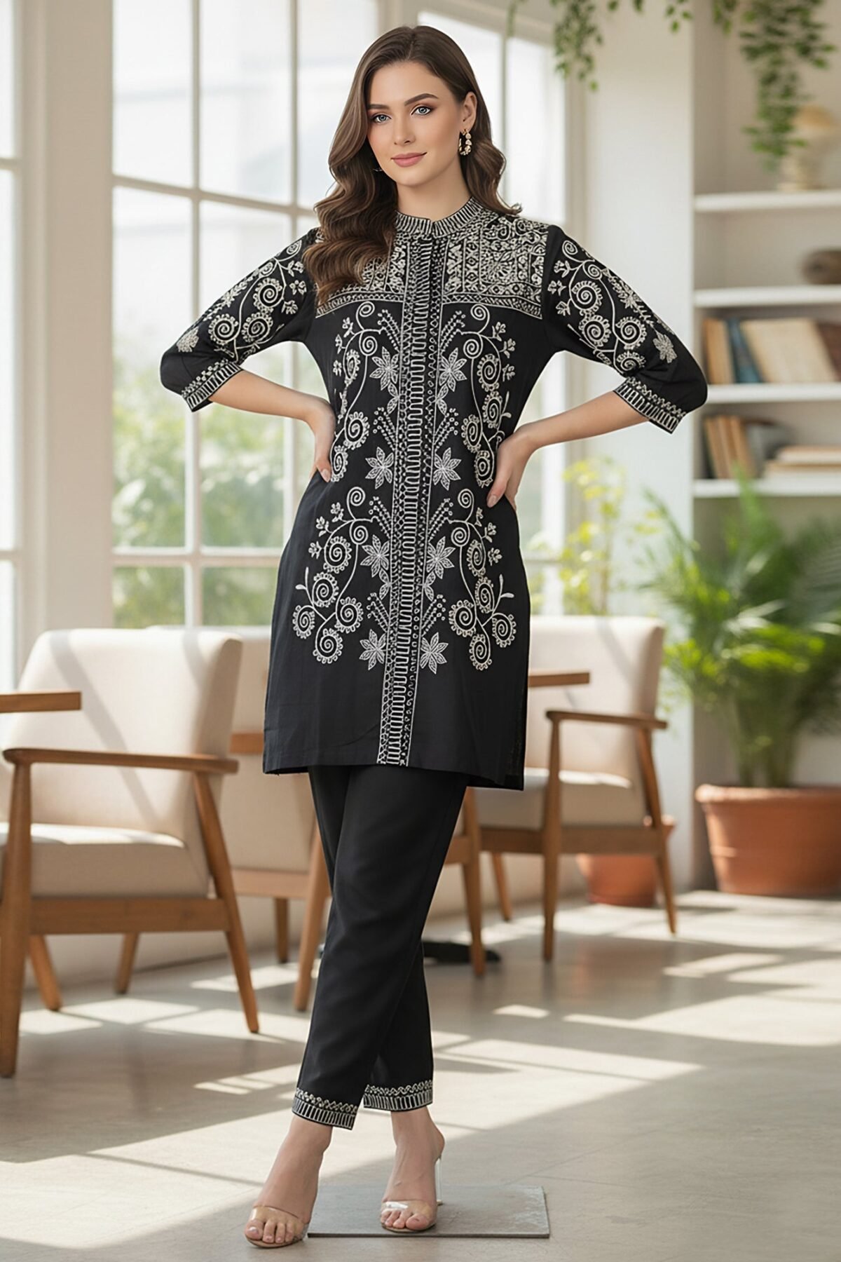Black Embroidered Co -ord Set