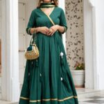 Dark Green Cotton Flared Kurta and Pant Set
