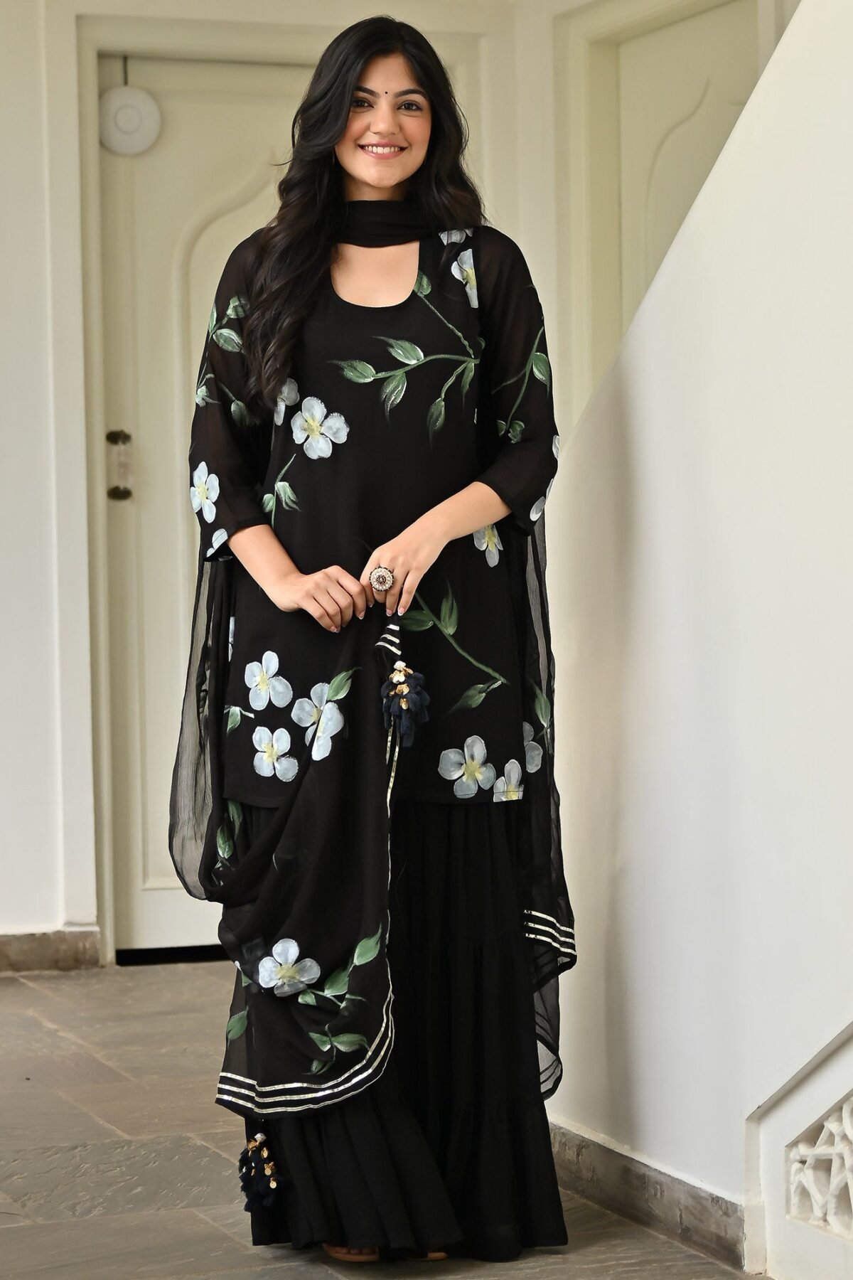 Black Handbrush Sharara Set