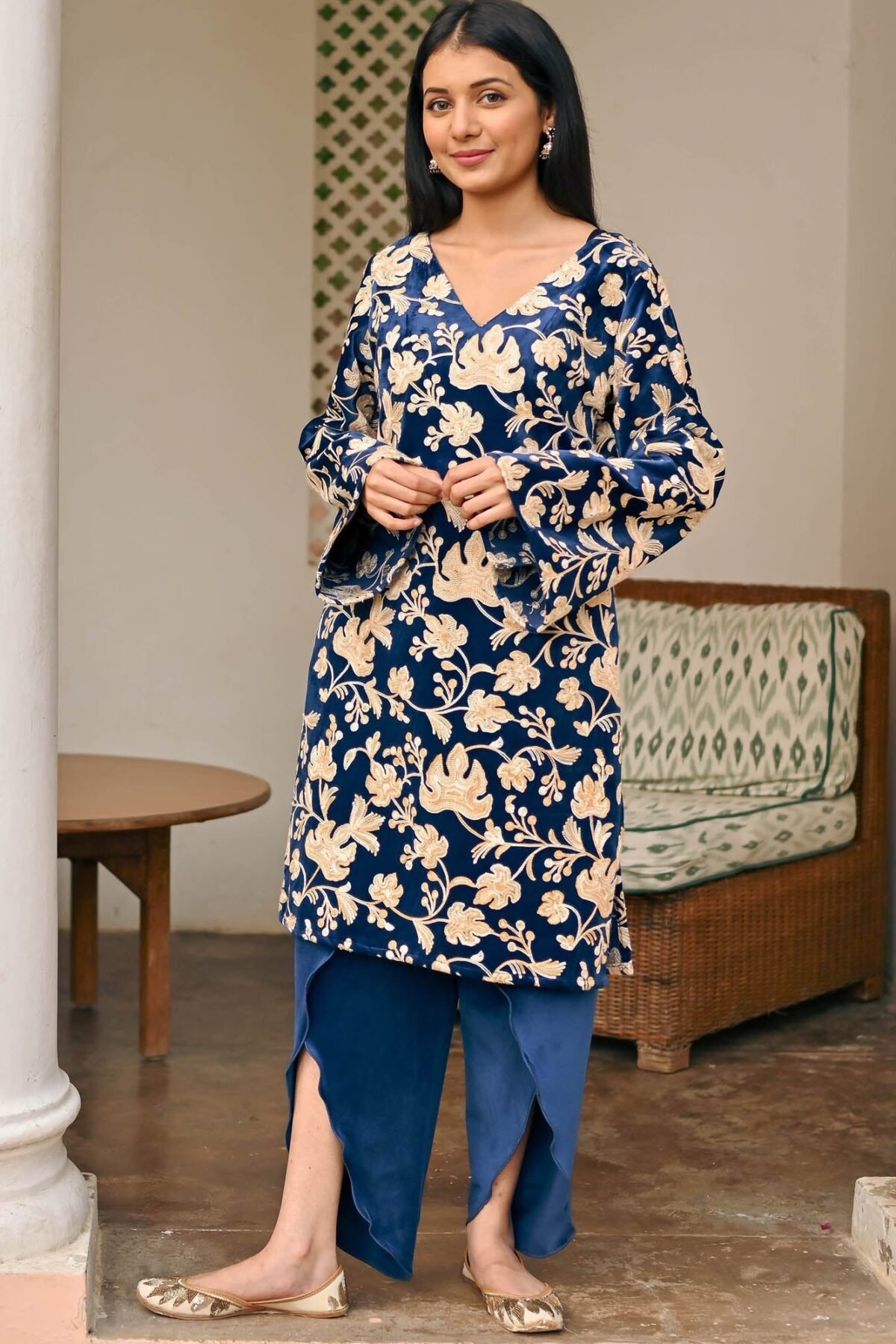 Blue Velvet Kurta Set