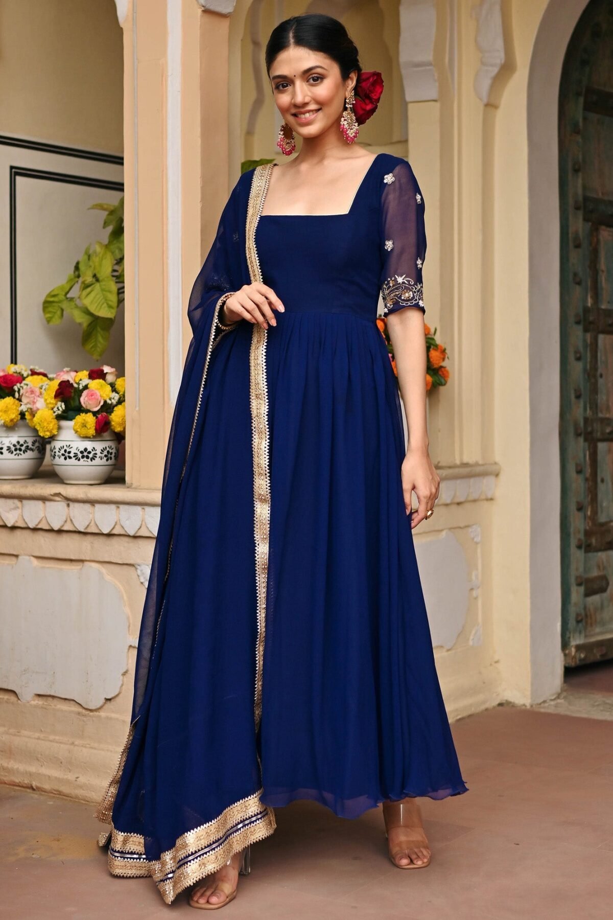 Blue Handwork Georgette Anarkali Set