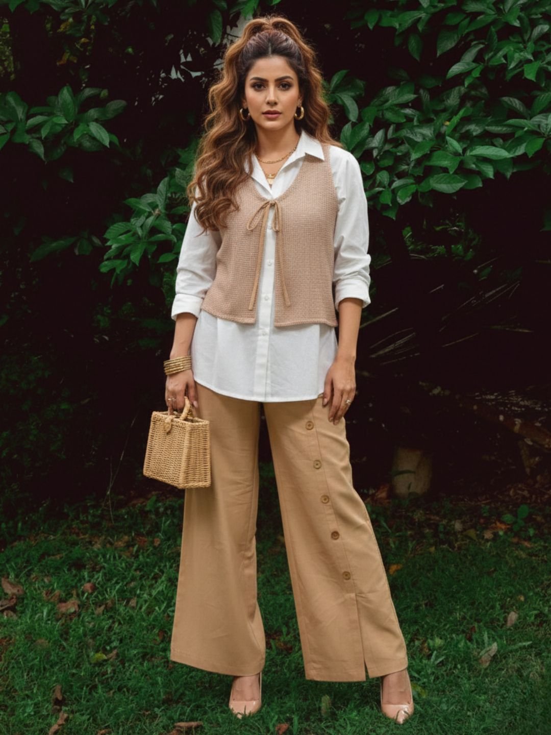 Stylish Beige Co-Ord Set with Layered Shirt