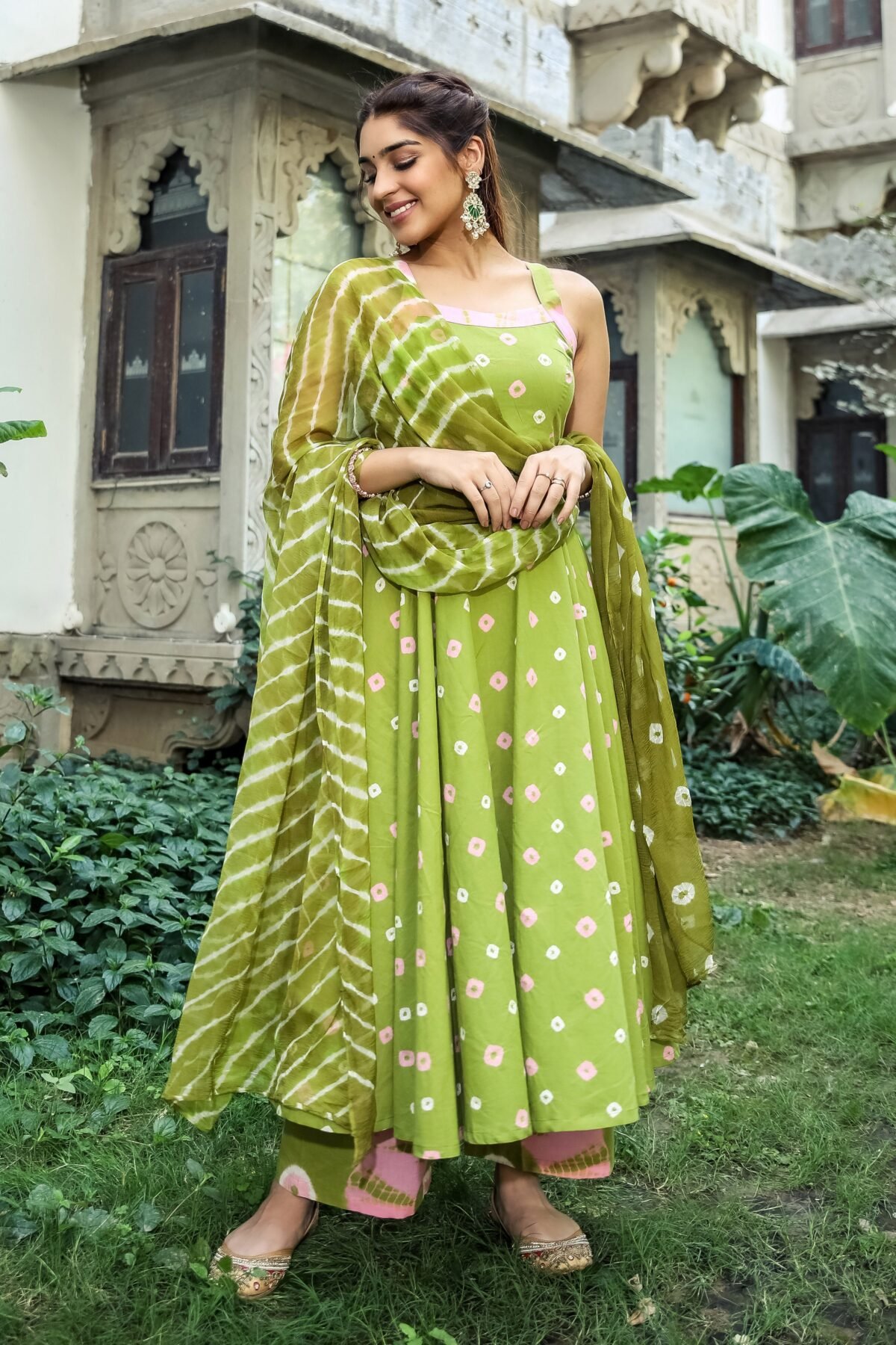 Green Bandhani Cotton Set