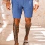 Tanami Textured Stretch Slim Short in Blue