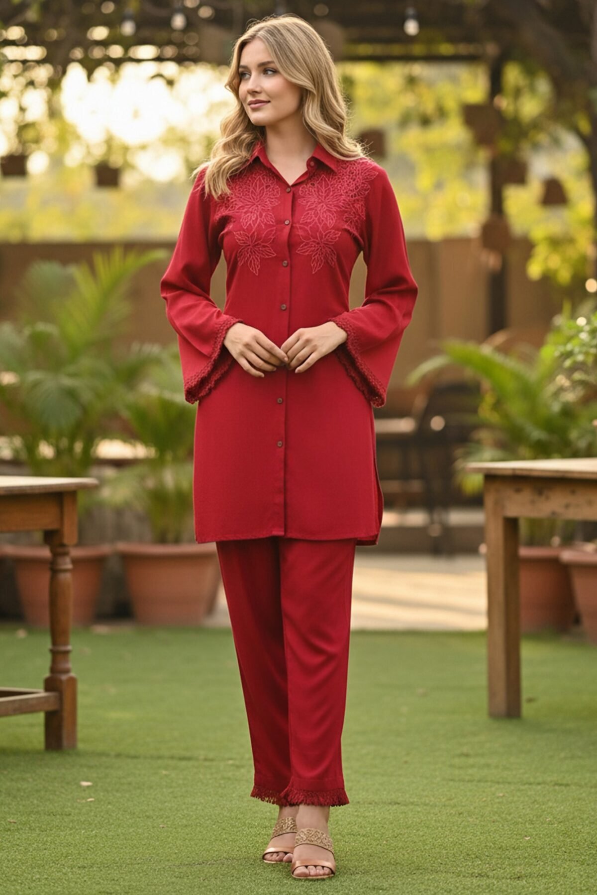 Mystic Red Embroidered Co-ord Set