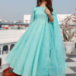 Blue Lurex Cotton Anarkali Set