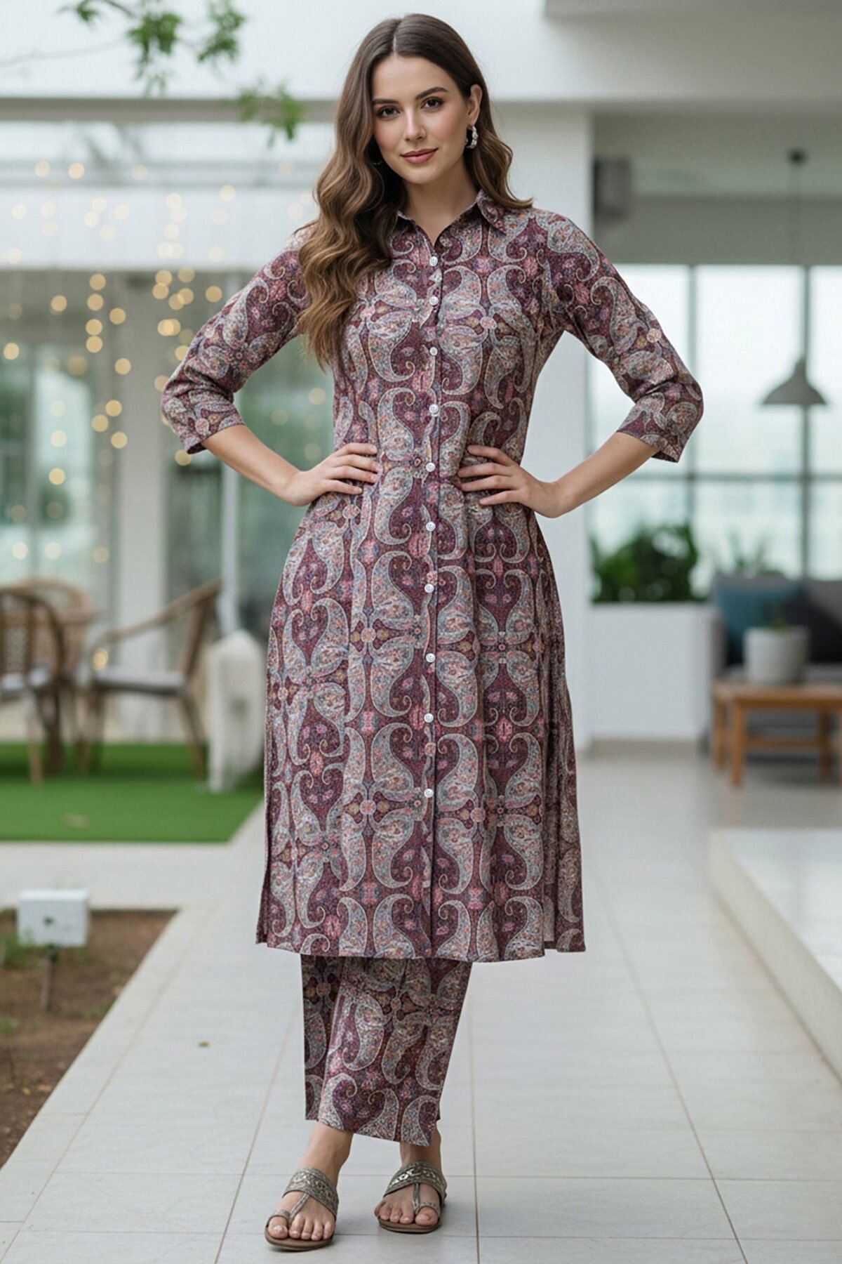 A-Line Shirt Pattern Cotton Co-ord Set