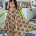Beige Printed Cotton  Kurta Pant