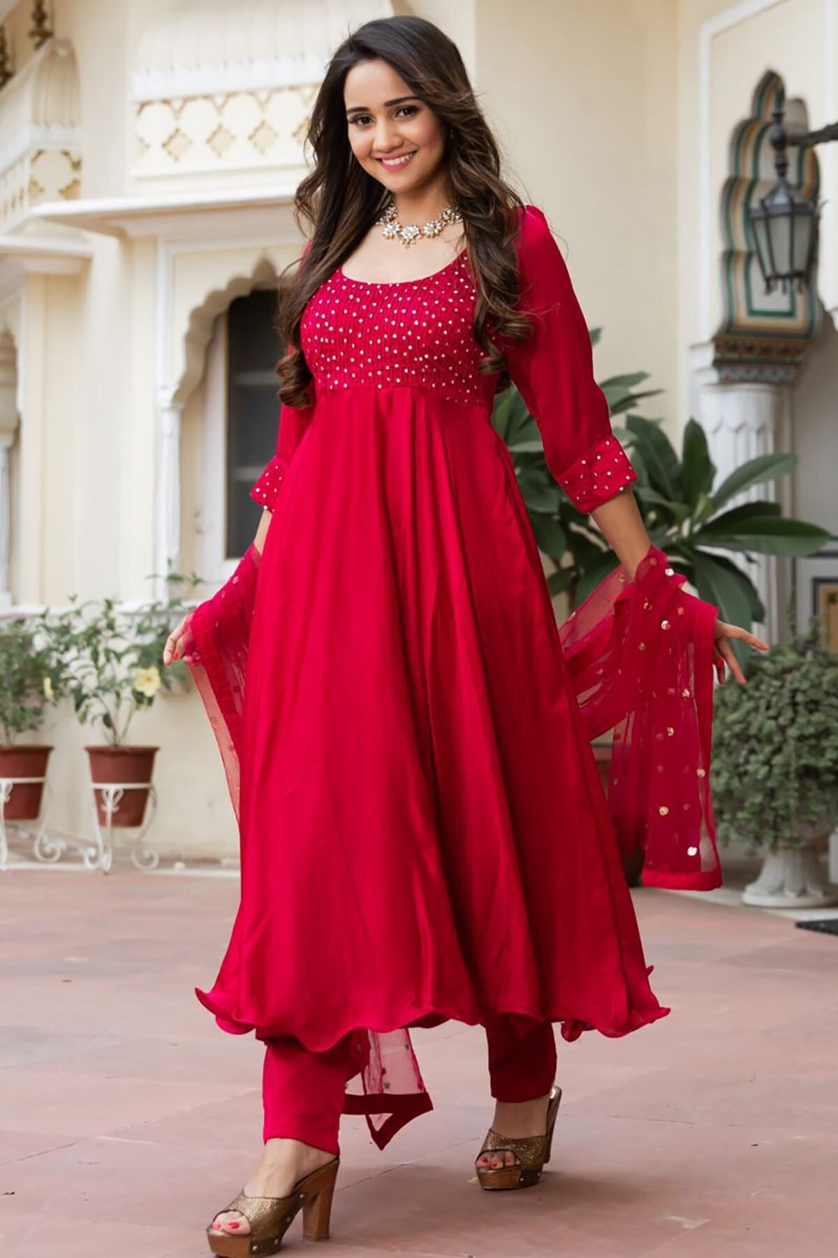 Pink Silk Anarkali Set