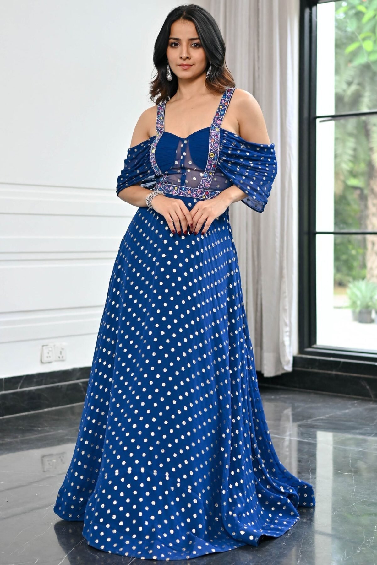 Meenakari Blue Long Gown