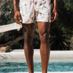 Nero Watercolour Print Swim Shorts in Taupe