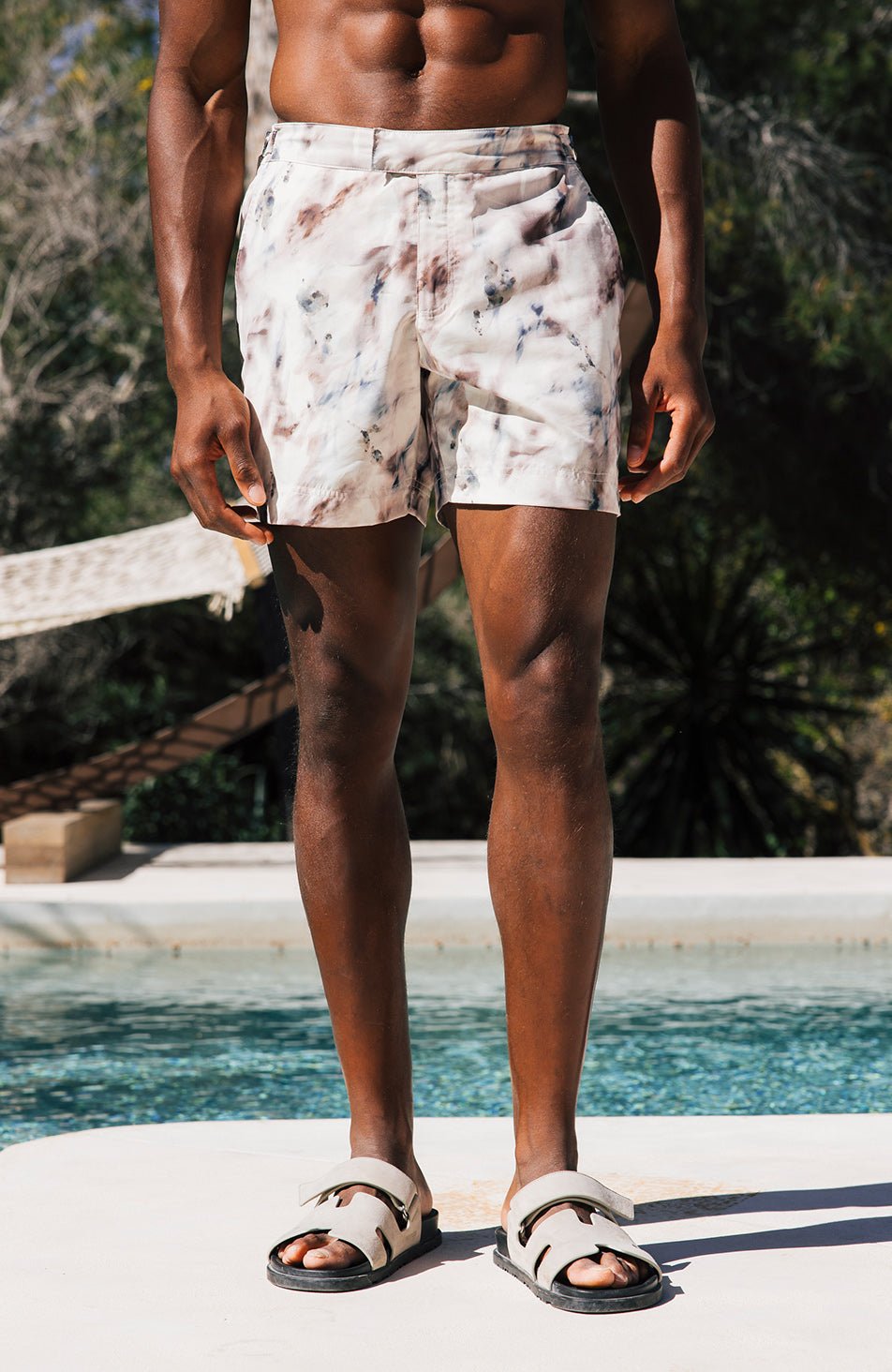 Nero Watercolour Print Swim Shorts in Taupe