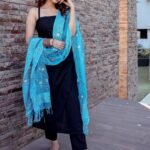 Black Solid Cotton Kurta Pant Two Peice Set