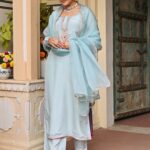 SKY BLUE SILK KURTA AND PALAZZO SET