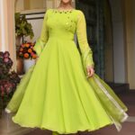 Parrot Green Mirror Anarkali Set
