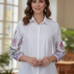 Women?s Casual White Shirt Top with Multicolor Embroidery