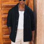 Deveron Oversized Long Sleeve Revere Shirt in Black