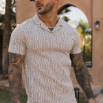 Joali Textured Slim Polo in Beige