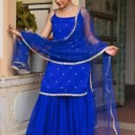 DARK BLUE GEORGETTE KURTA AND SHARARA SET