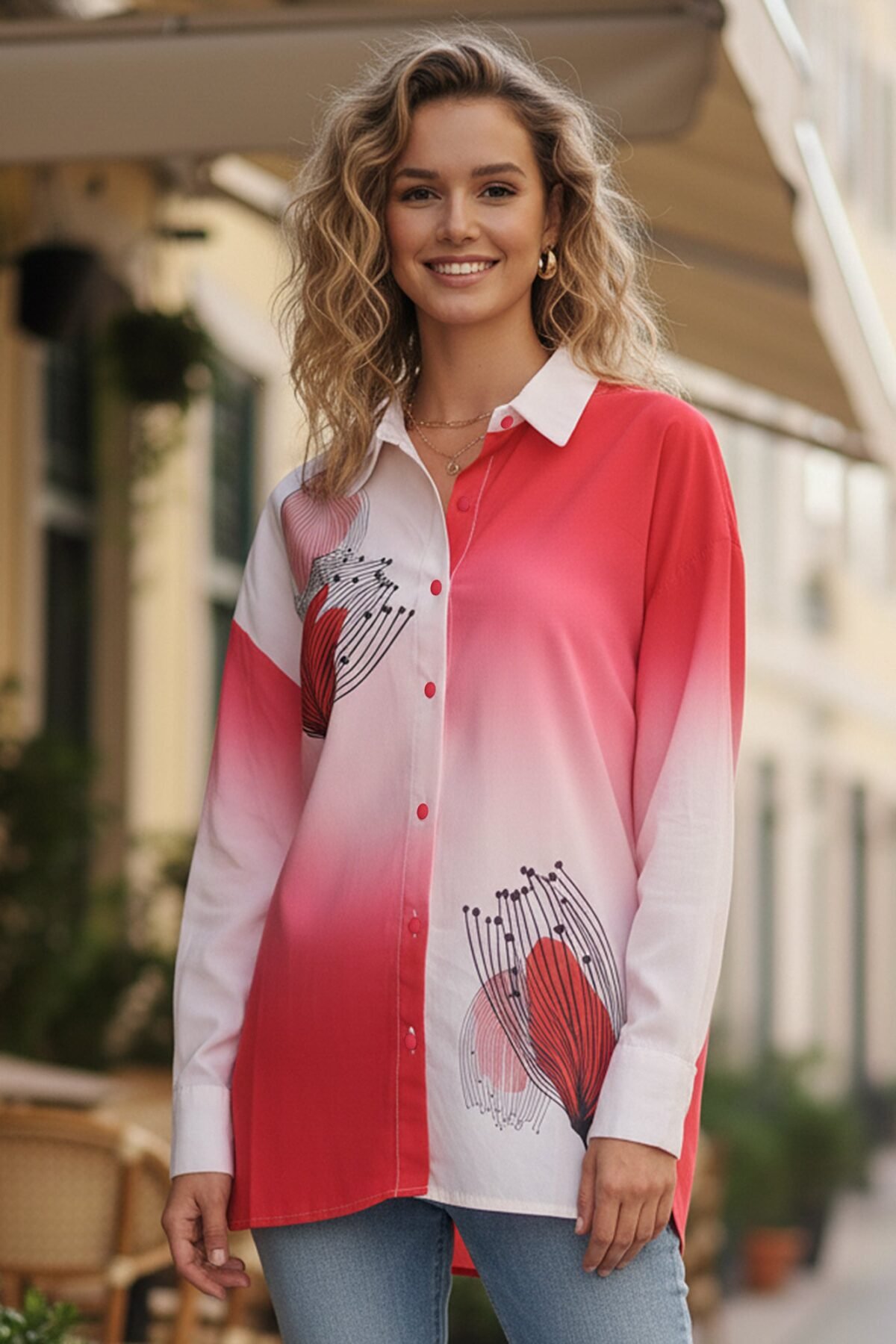 Rose Pink Ombre Shirt Top
