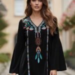 Black Embroidered Flare Sleeve Top