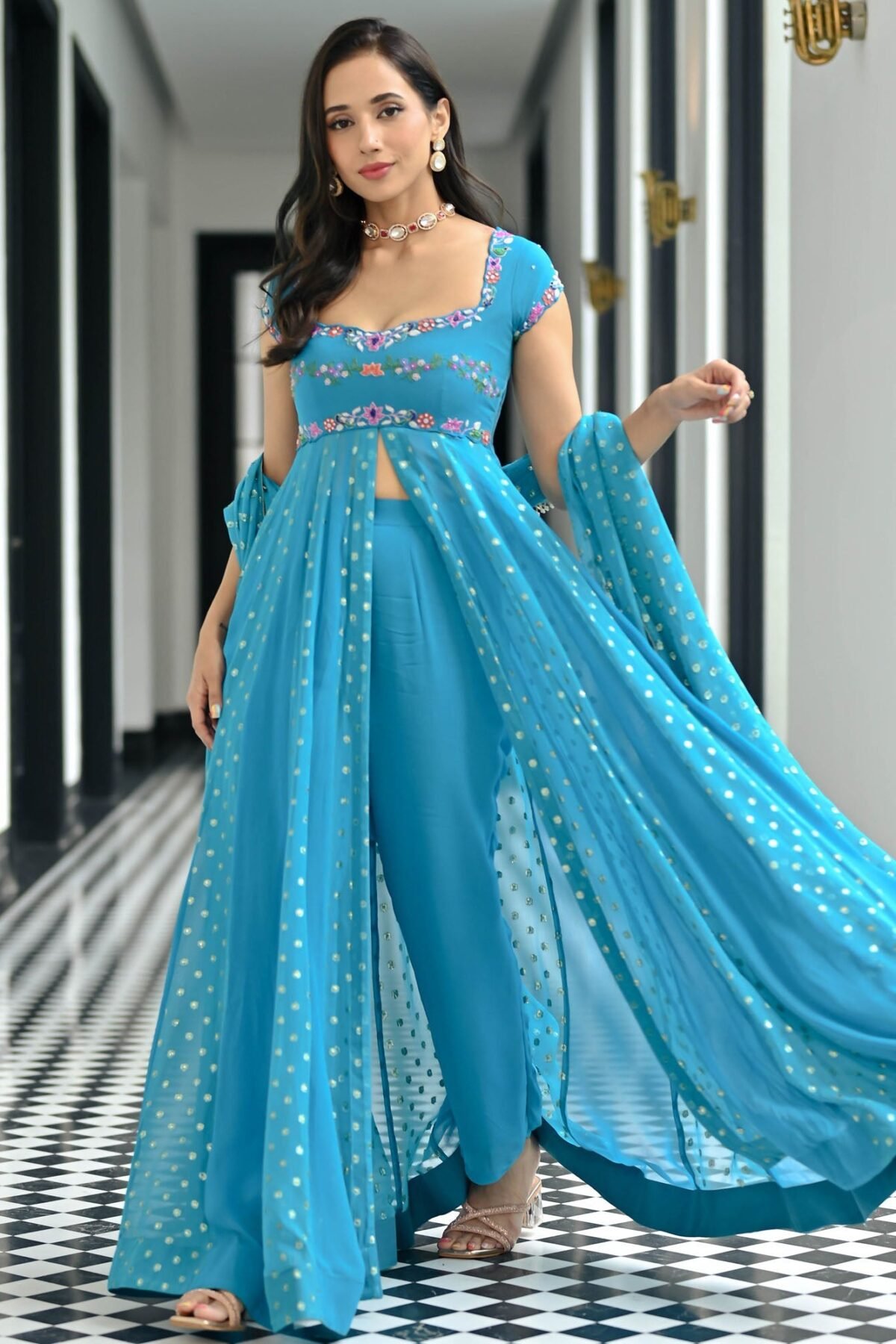 Meenakari Blue Anarkali Set