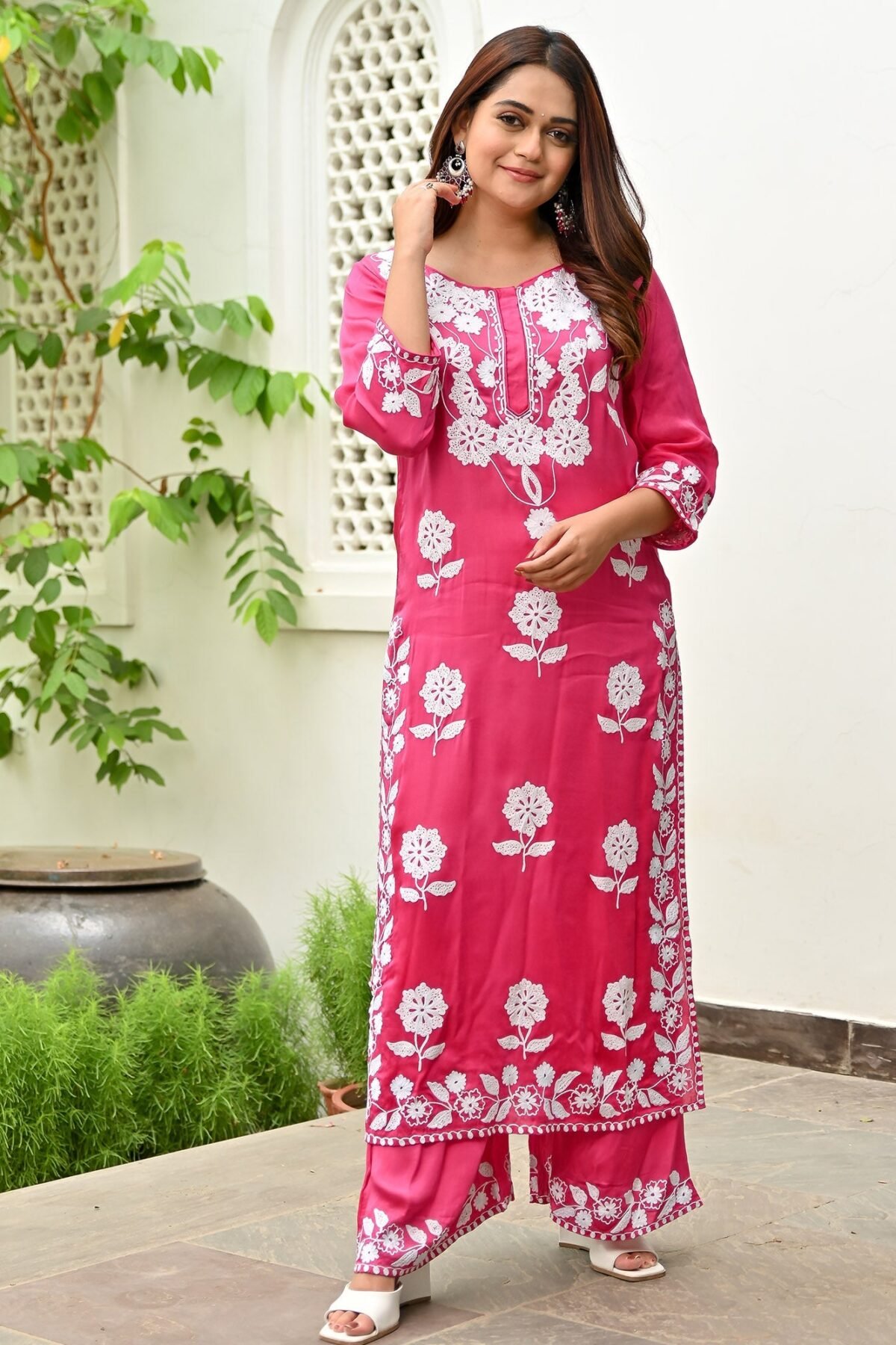 Pink Modal Embroidery Kurta Set