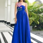 Dark Blue Flower Bouqet Long Dress
