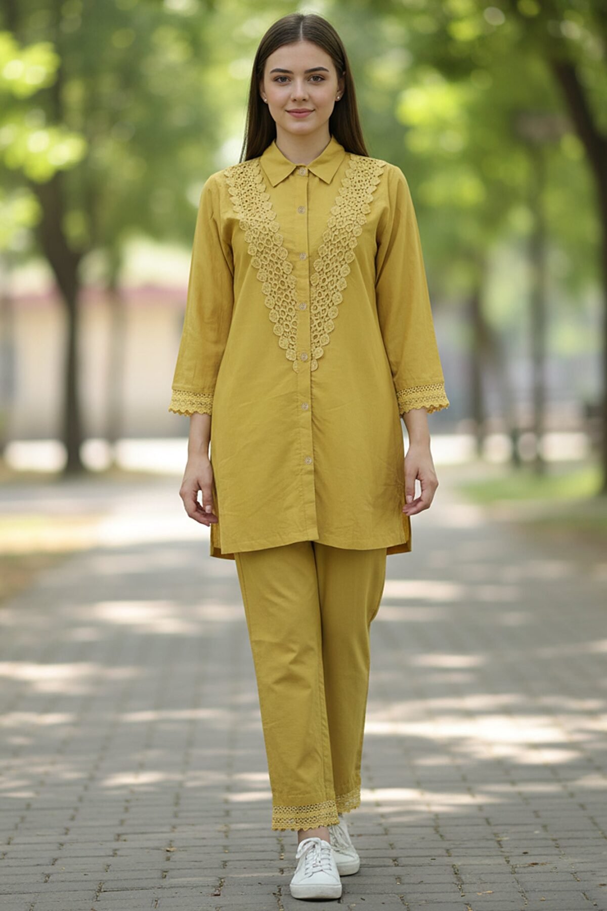 Golden Lace Mustard Cotton Co-ord Set