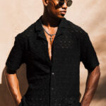 Moreno Relaxed Fit Lightweight Crochet Shirt in Black