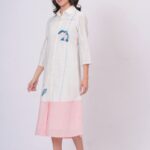 Pink Linen Embroidered Shirt Dress