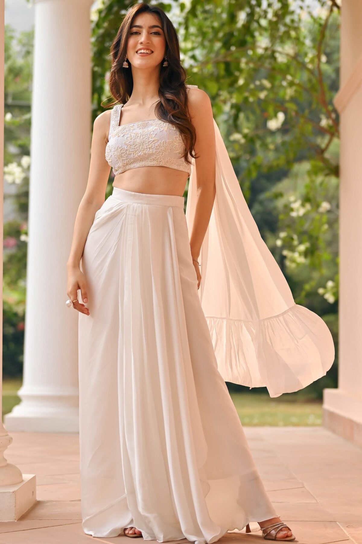White Skirt Top Set