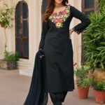 Black Cotton Aari Kurta Set