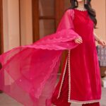 Pink Velvet Kurta Palazzo Set