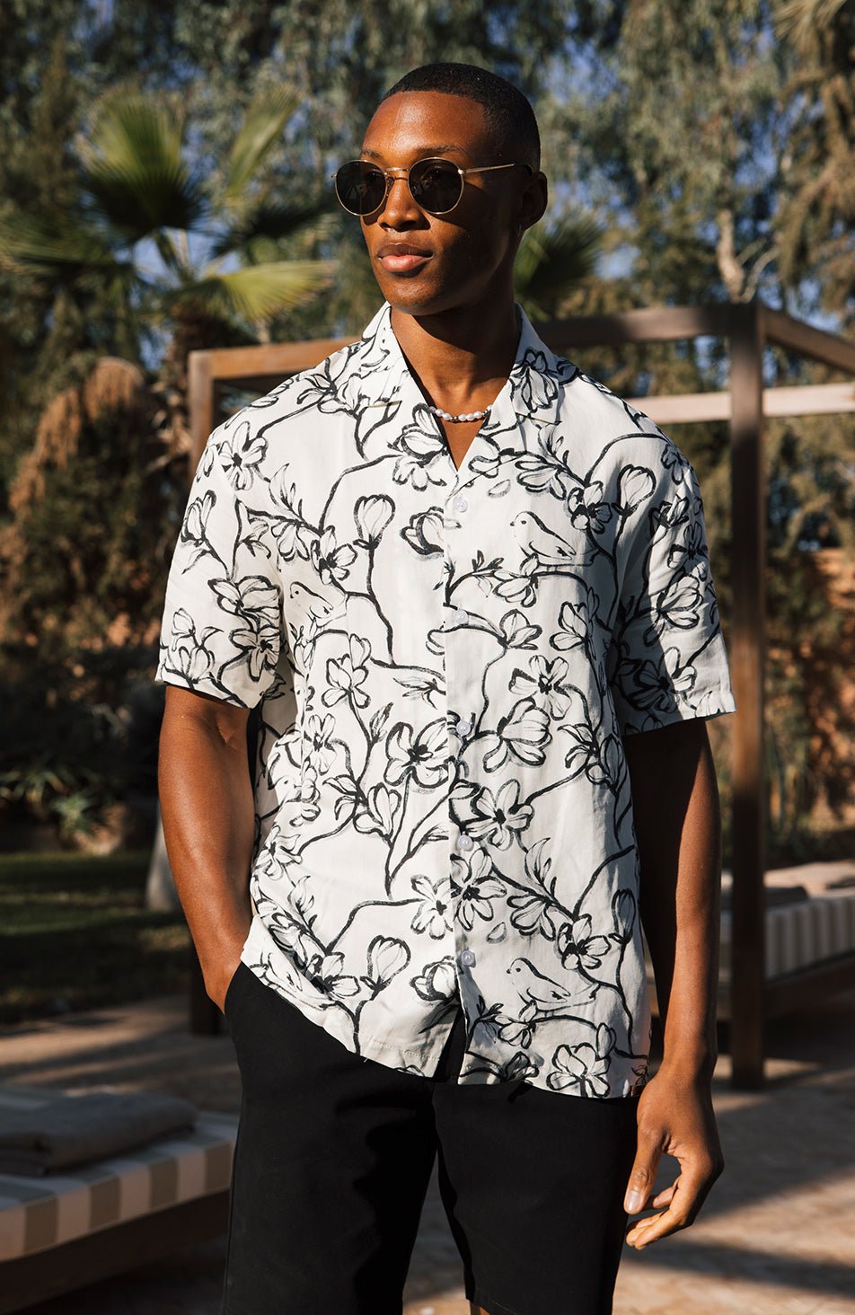 Bora Relaxed Fit Dove Shirt in Black and White