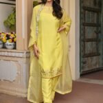 LEMON YELLOW SILK  KURTA AND PANT SET
