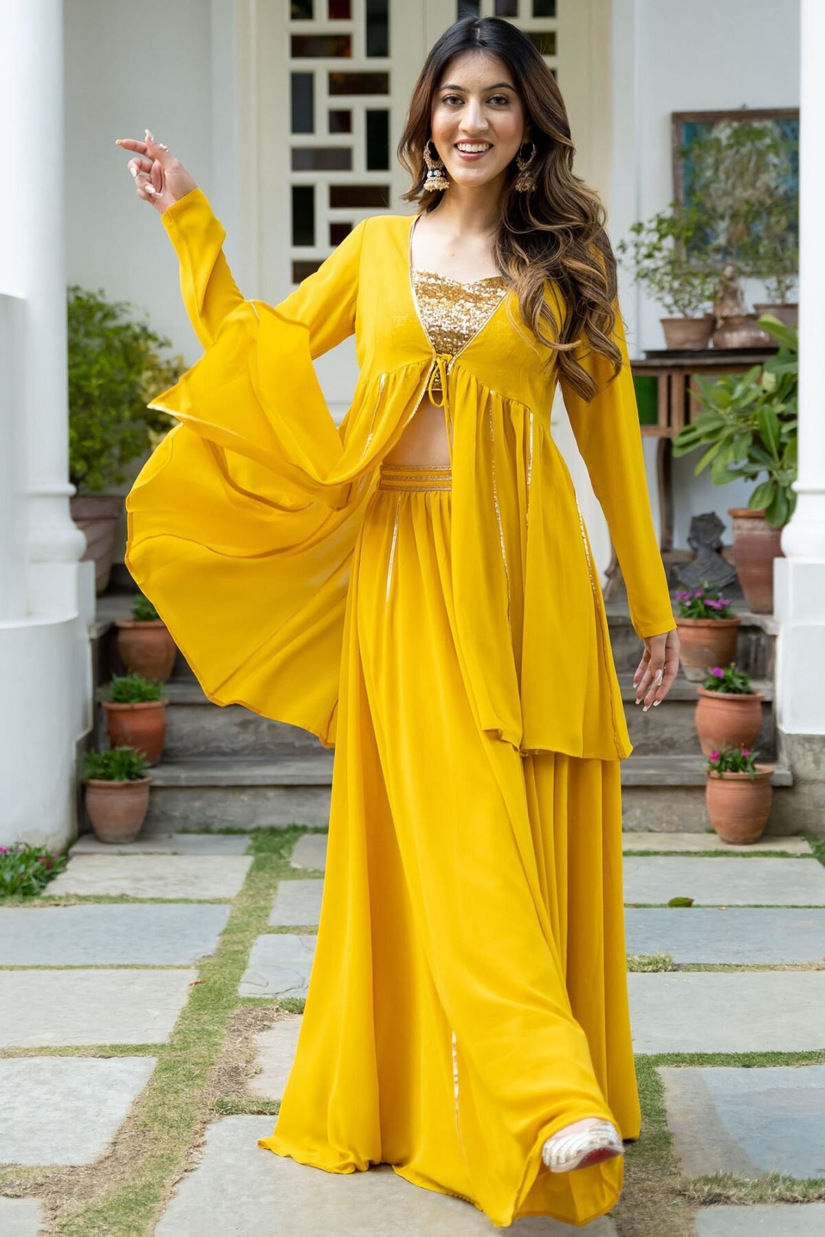 Yellow Georgette Three Piece Set