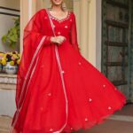 RED GEORGETTE HANDWORK ANARKALI SET