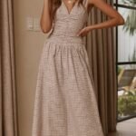 Sanya Maxi Dress - Beige Check