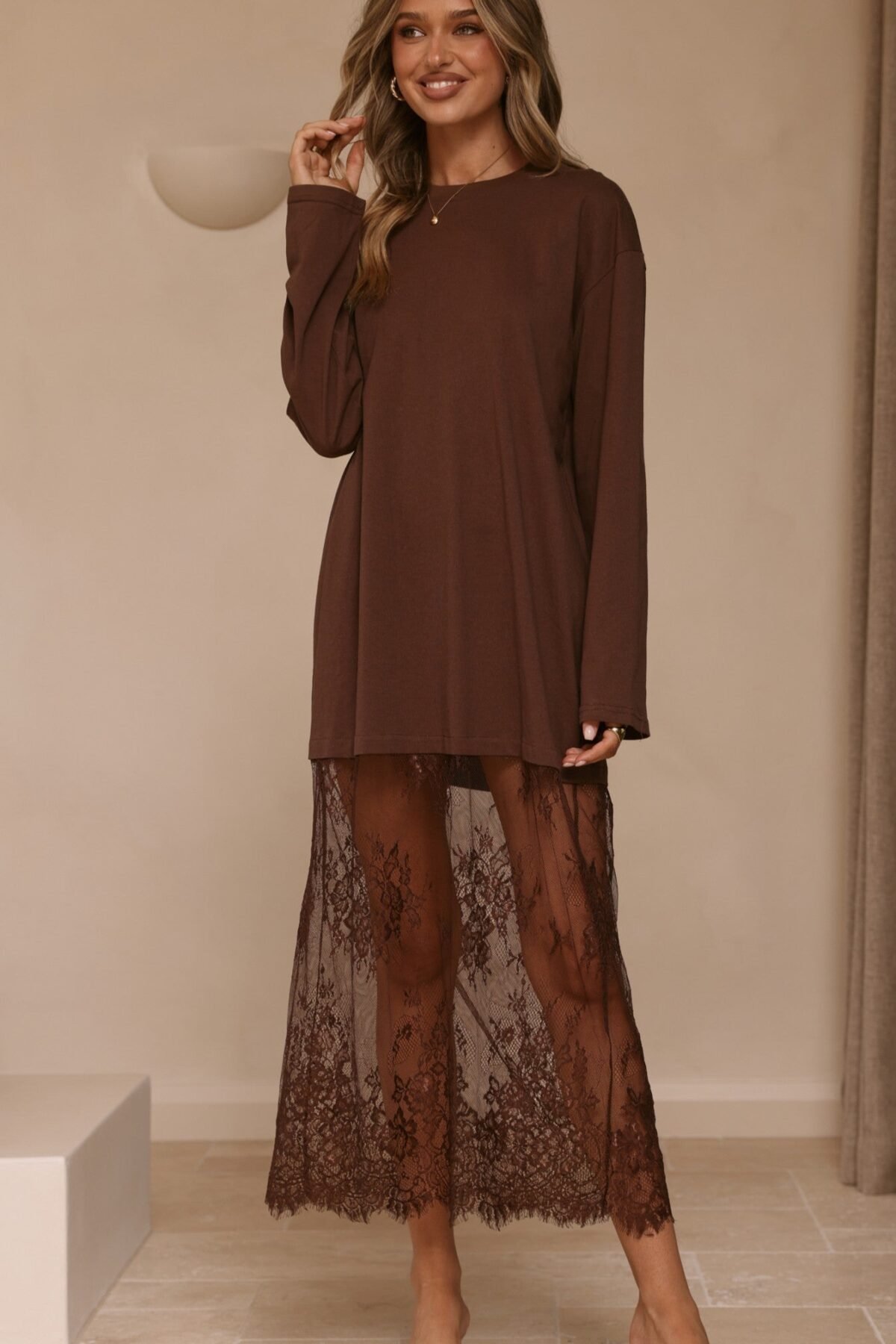 Kailey Lace Maxi Dress - Brown