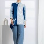 Blue Embroidered Cotton Shirt for Women