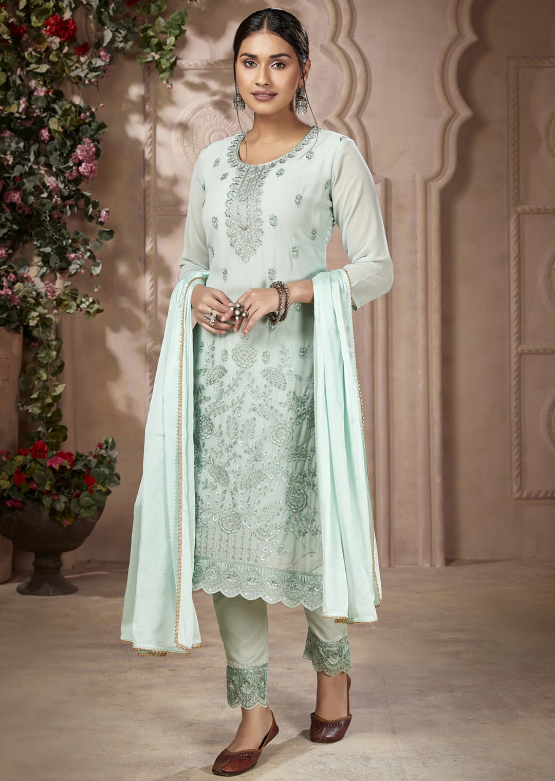 Shaliza Mint Green Georgette Salwar Suit with Heavy Embroidery