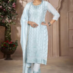 Shaliza Light Turquoise Designer Georgette Salwar Suit with Heavy Embroidery
